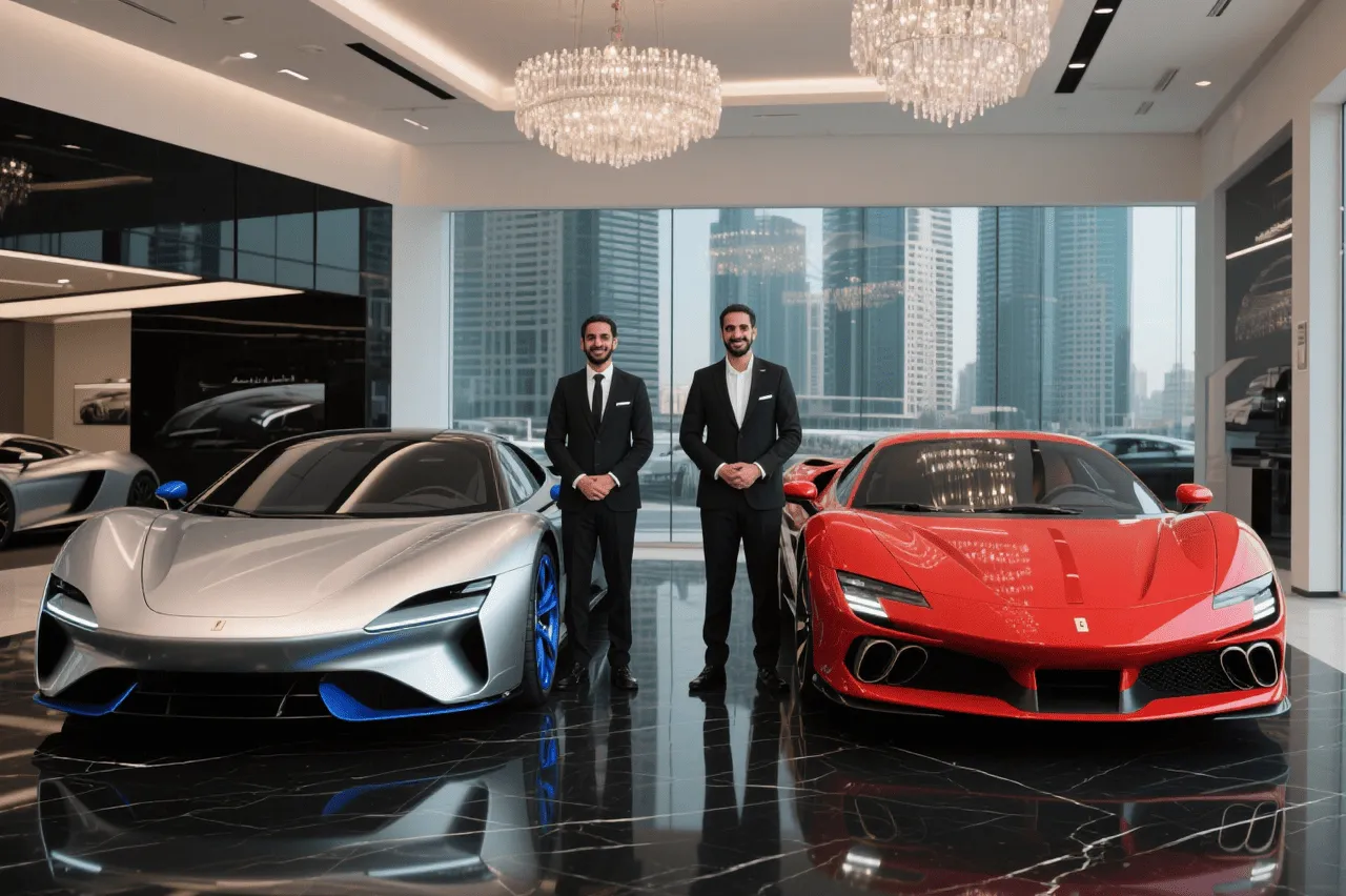 Luxury car showroom display）