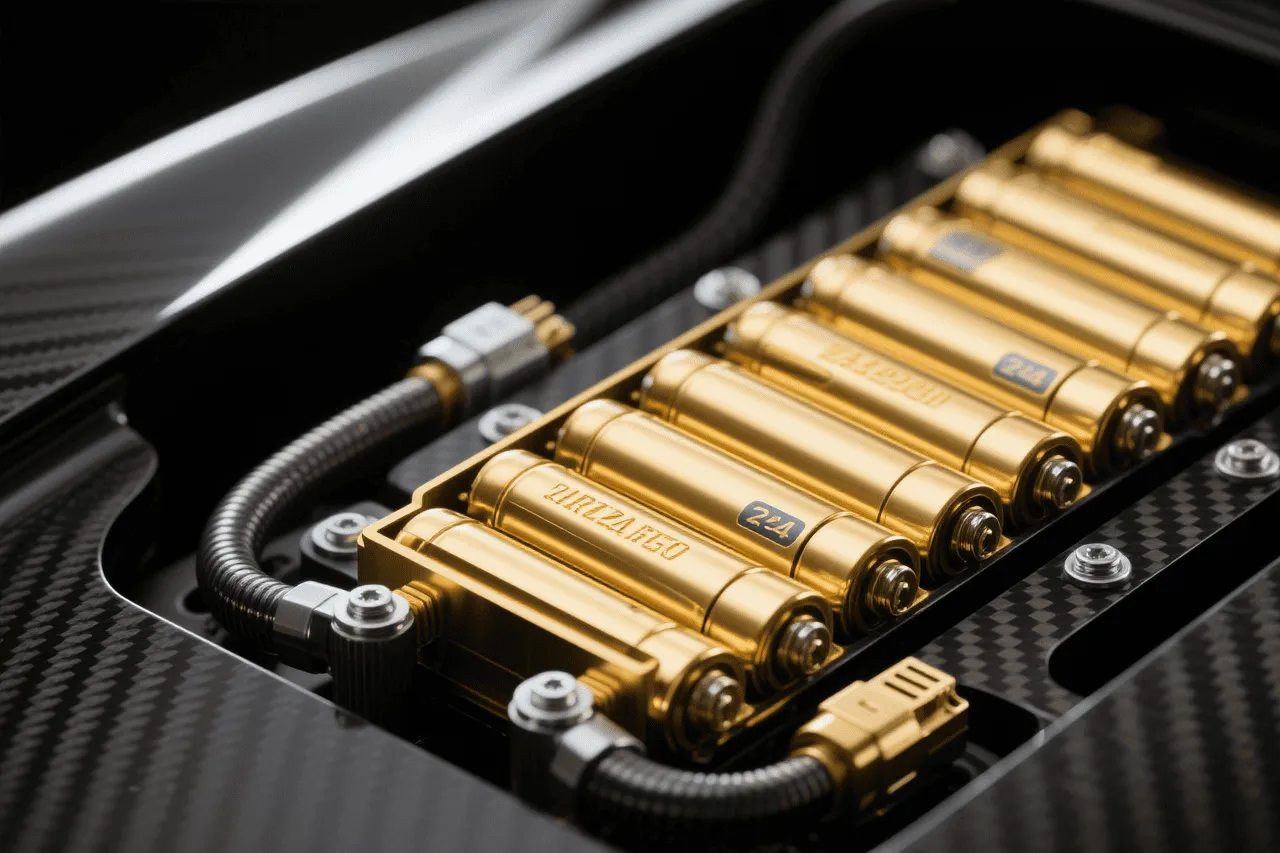 Close-up of a gold-plated battery pack